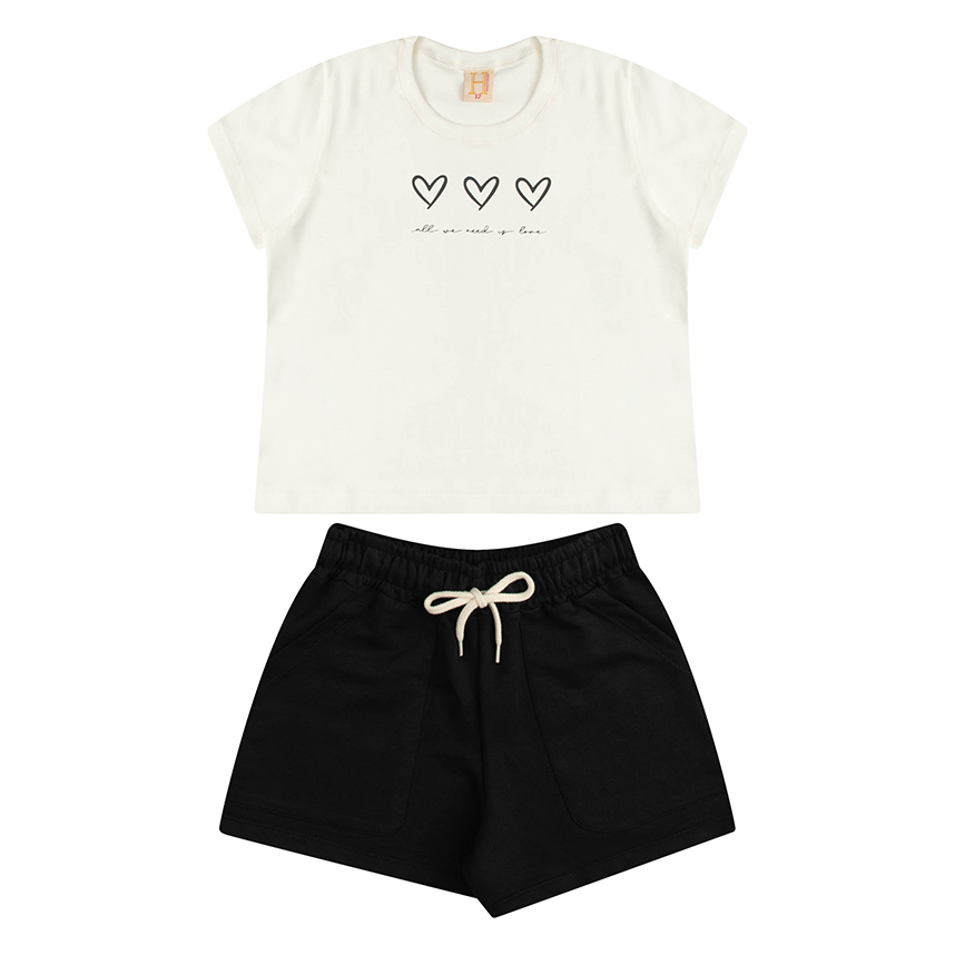 Conjunto Juvenil Hrradinhos Blusa Estampa Coracoes e Short