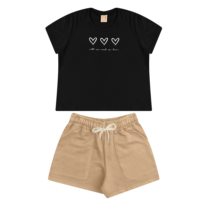 Conjunto Juvenil Hrradinhos Blusa Estampa Coracoes e Short