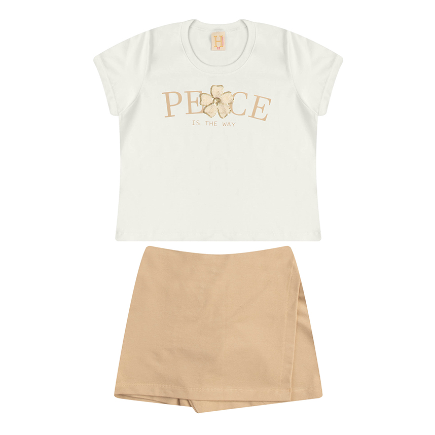 Conjunto Juvenil Hrradinhos Blusa Bordado Flor e Short