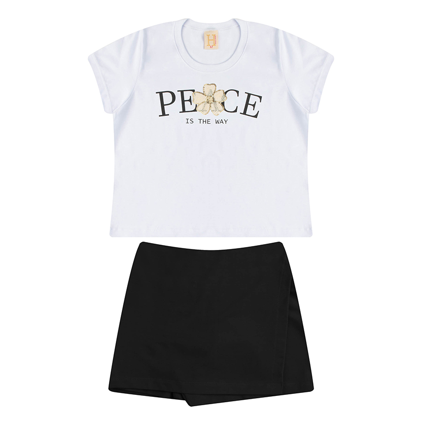 Conjunto Juvenil Hrradinhos Blusa Bordado Flor e Short