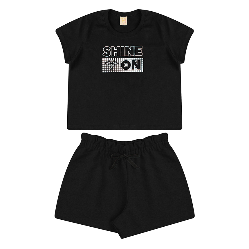 Conjunto Juvenil Hrradinhos Blusa Estampa Shine e Short