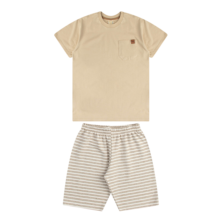 Conjunto Juvenil Hrradinhos Camiseta Aplique Bolso e Bermuda
