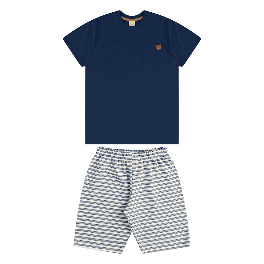 Conjunto Juvenil Hrradinhos Camiseta Aplique Bolso e Bermuda