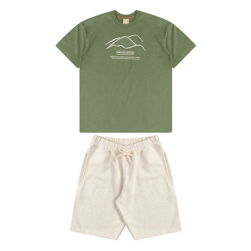 Conjunto Juvenil Hrradinhos Camiseta Estampa Montanha e Bermuda