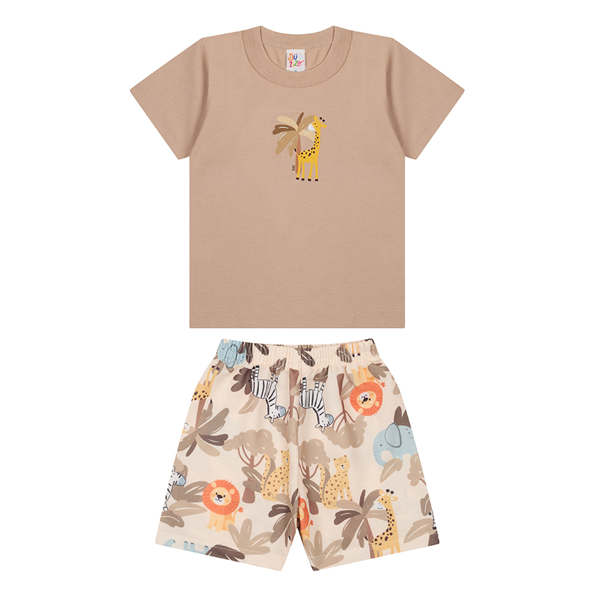 Conjunto Bebe Duzizo Camiseta Aplique Girafa e Bermuda