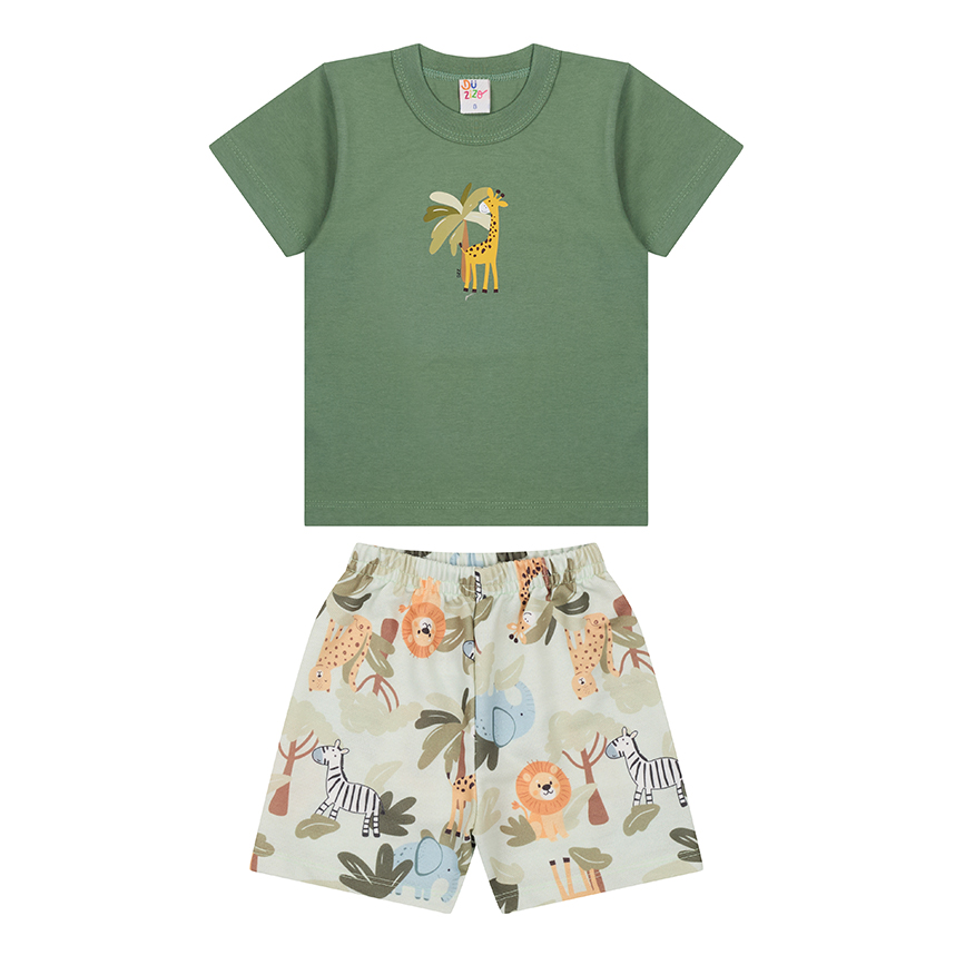 Conjunto Bebe Duzizo Camiseta Aplique Girafa e Bermuda