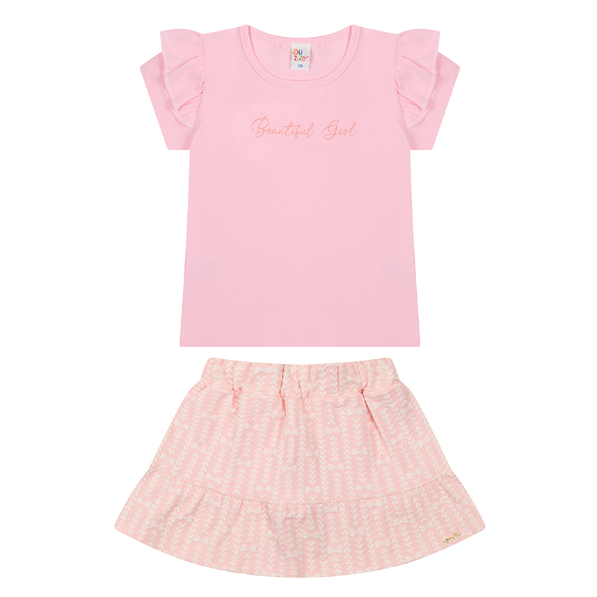 Conjunto Bebê Duzizo Blusa Estampa Beautiful e Short Saia