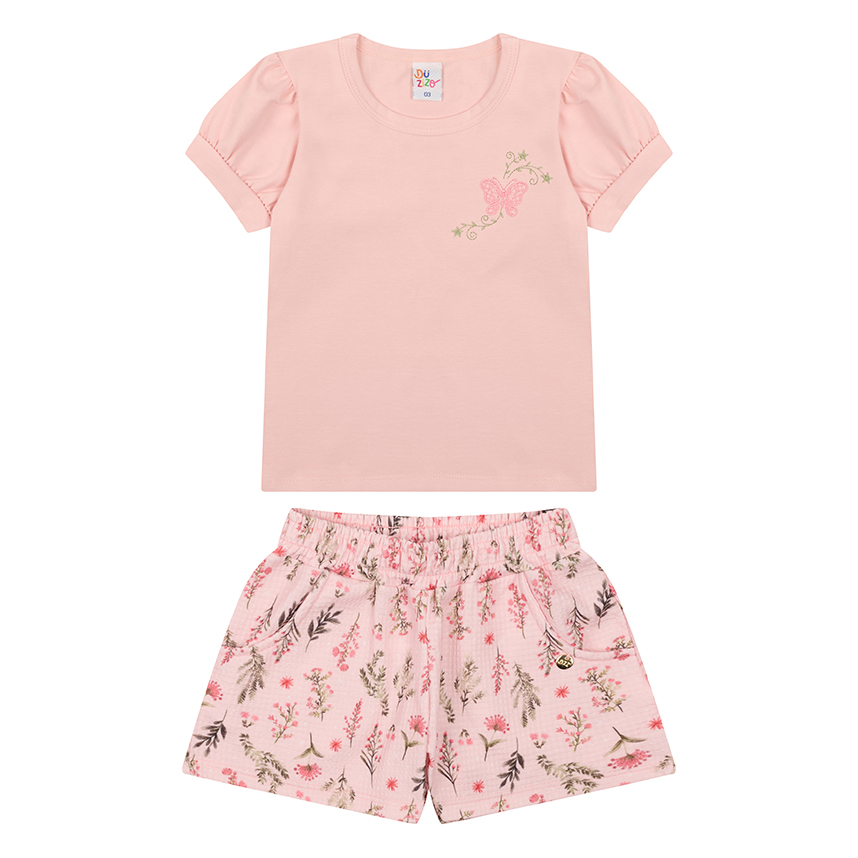 Conjunto Infantil Duzizo Blusa Bordado Borboleta e Short