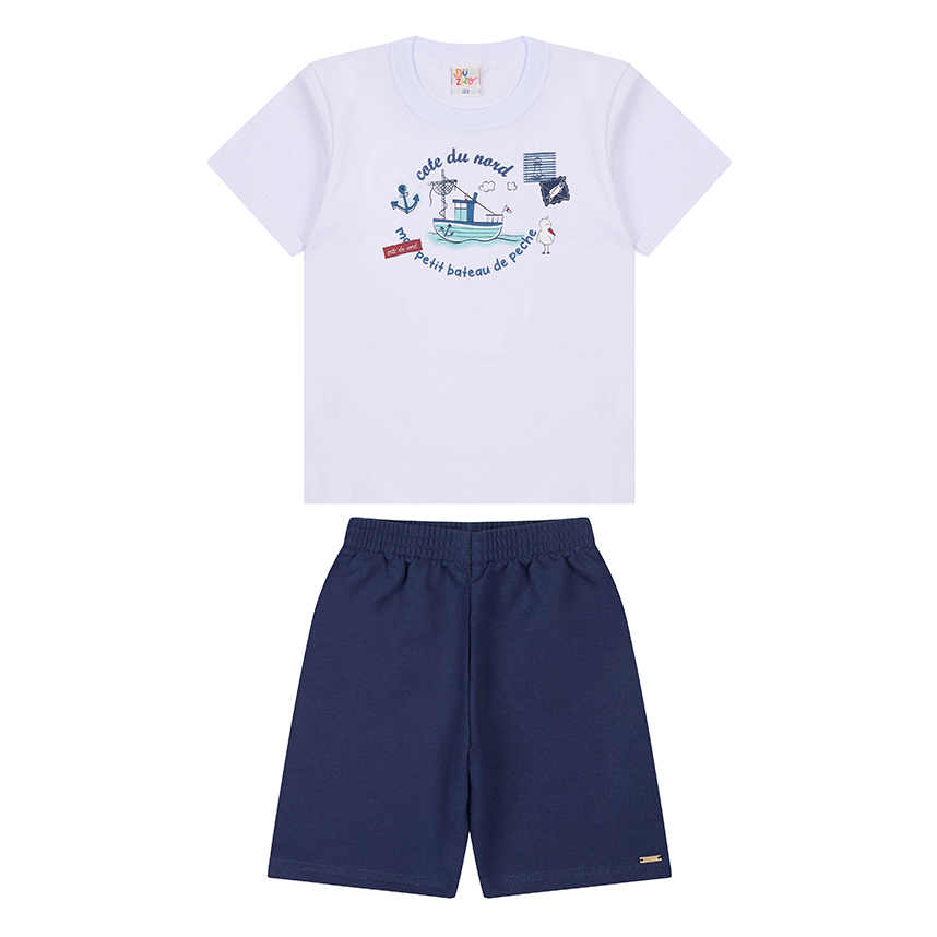 Conjunto Infantil Duzizo Camiseta Estampa Ancora e Bermuda