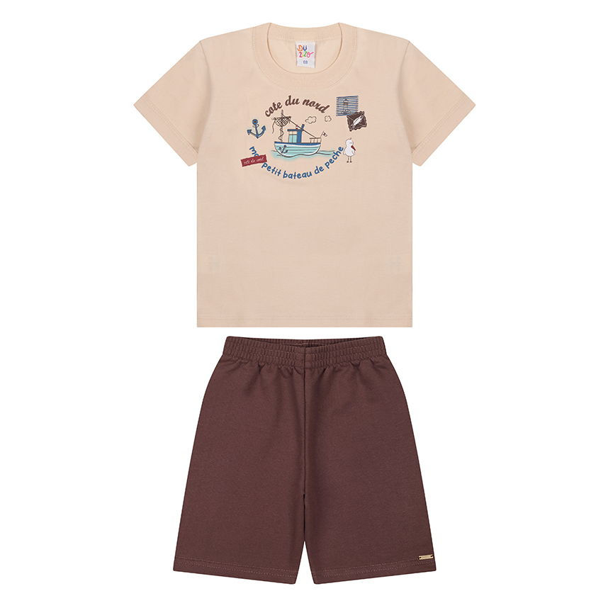 Conjunto Infantil Duzizo Camiseta Estampa Ancora e Bermuda
