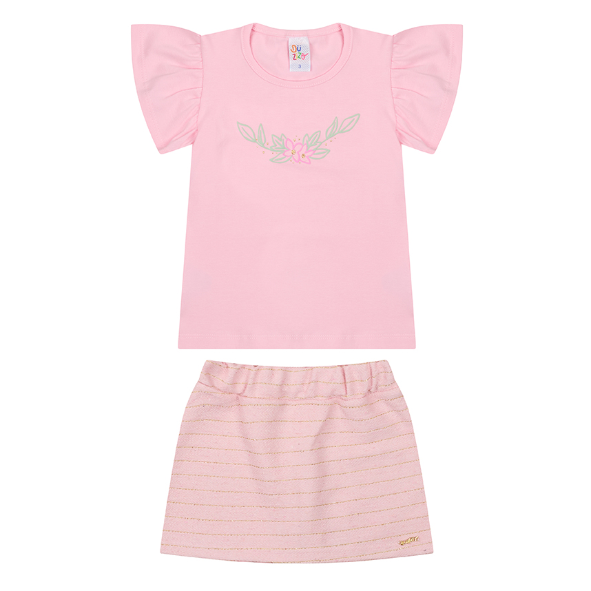 Conjunto Infantil Duzizo Blusa Estampa Folhas e Short Saia