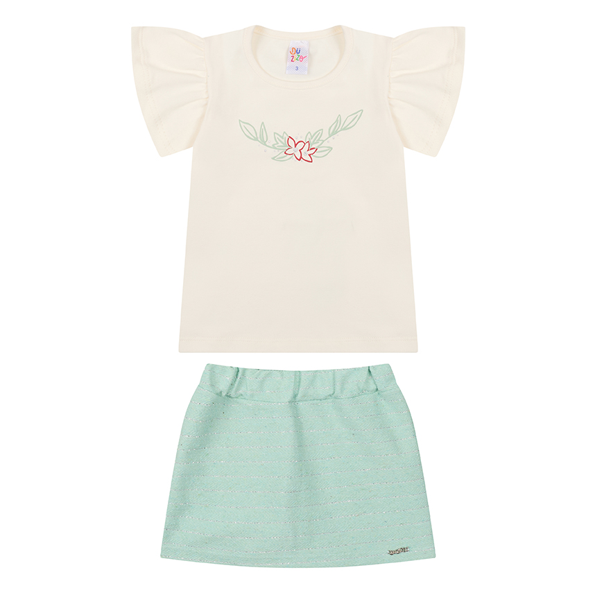 Conjunto Infantil Duzizo Blusa Estampa Folhas e Short Saia Conjunto Infantil Duzizo Blusa Estampa Folhas e Short Saia