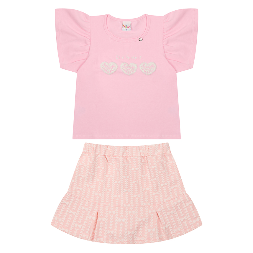 Conjunto Infantil Duzizo Blusa Estampa Coracao e Short Saia