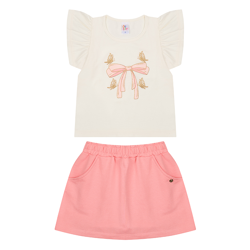 Conjunto Infantil Duzizo Blusa Estampa Laço e Short Saia