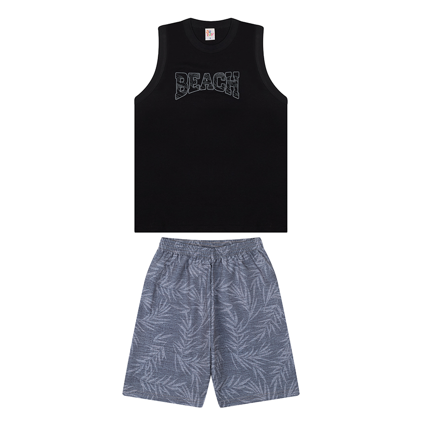 Conjunto Infantil Duzizo Regata Estampa Beach e Bermuda