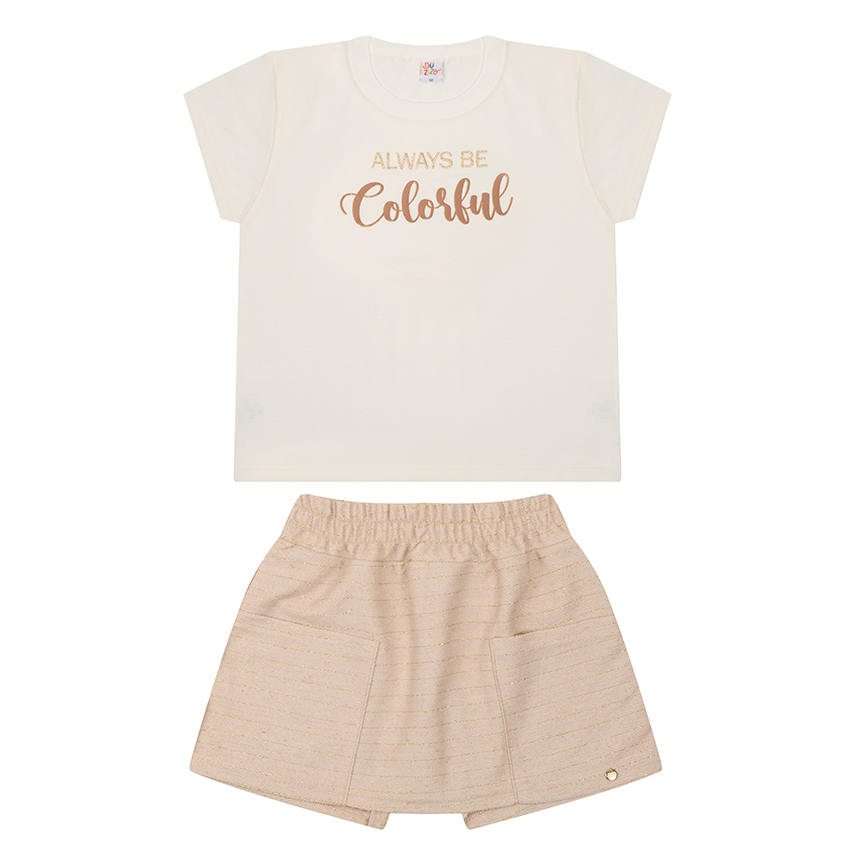 Conjunto Juvenil Duzizo Blusa Estampa Colorful e Short Saia
