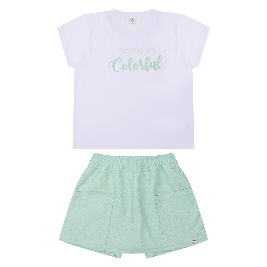 Conjunto Juvenil Duzizo Blusa Estampa Colorful e Short Saia Conjunto Juvenil Duzizo Blusa Estampa Colorful e Short Saia