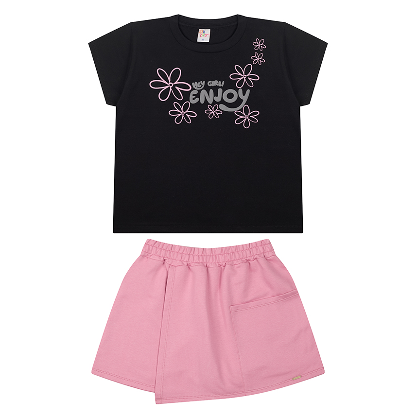 Conjunto Juvenil Duzizo Blusa Estampa Enjoy e Short Saia
