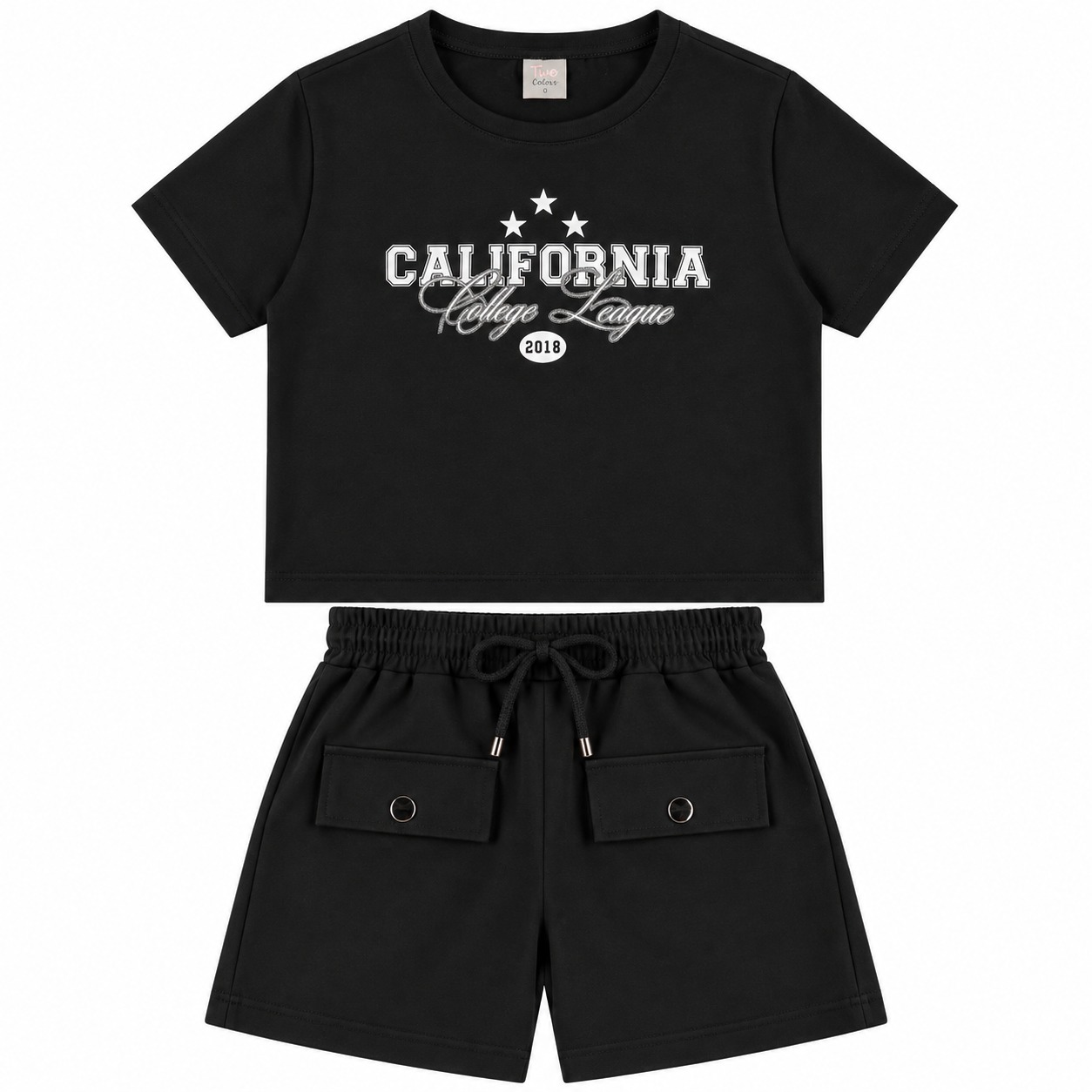 Conjunto Juvenil Two Colors Blusa Estampa California e Short