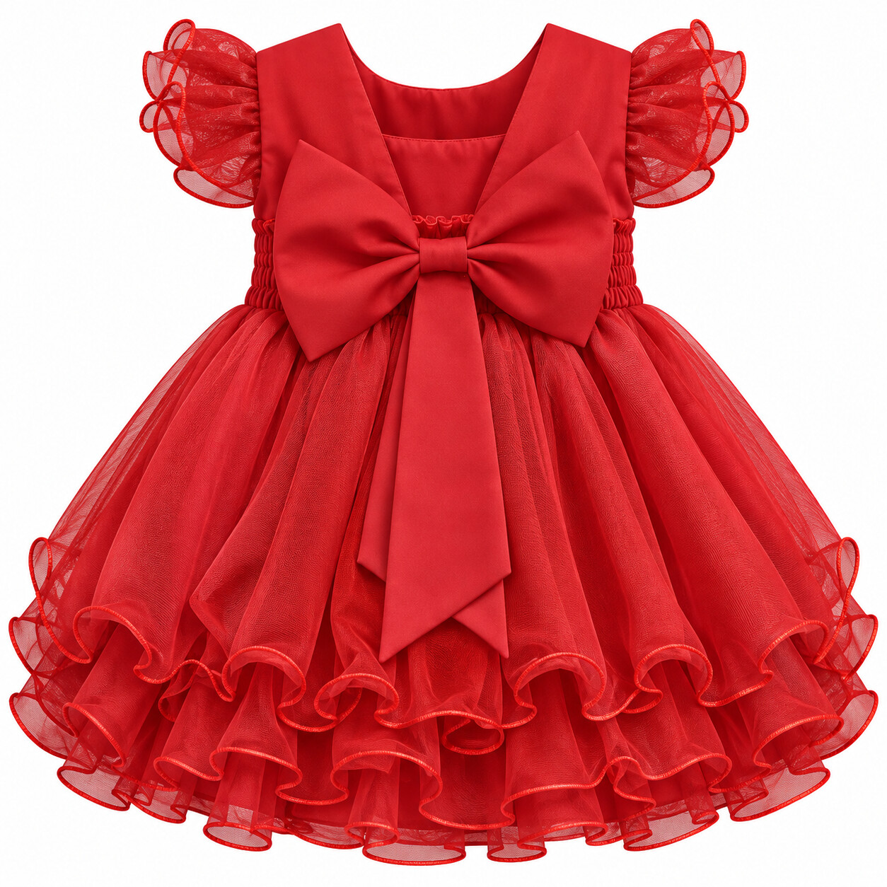 Vestido Bebê Nelu Manga Curta Bordado Flor e Cinto Pérola