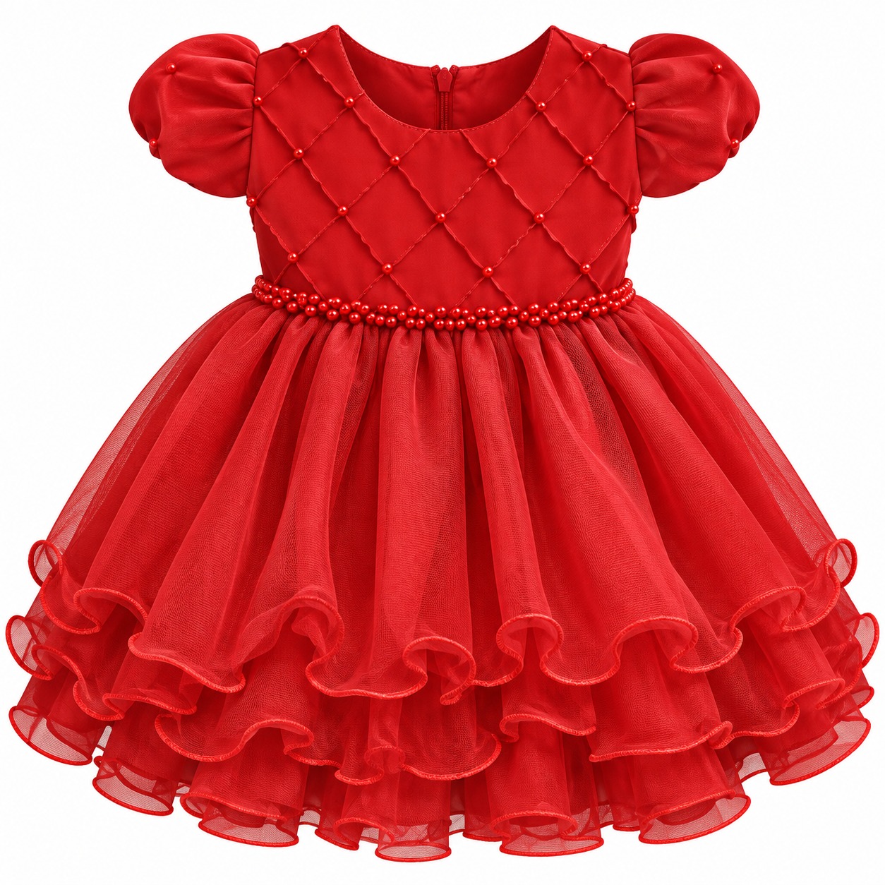 Vestido Bebê Nelu Pala Nervura Aplique Pérolas Saia Voil
