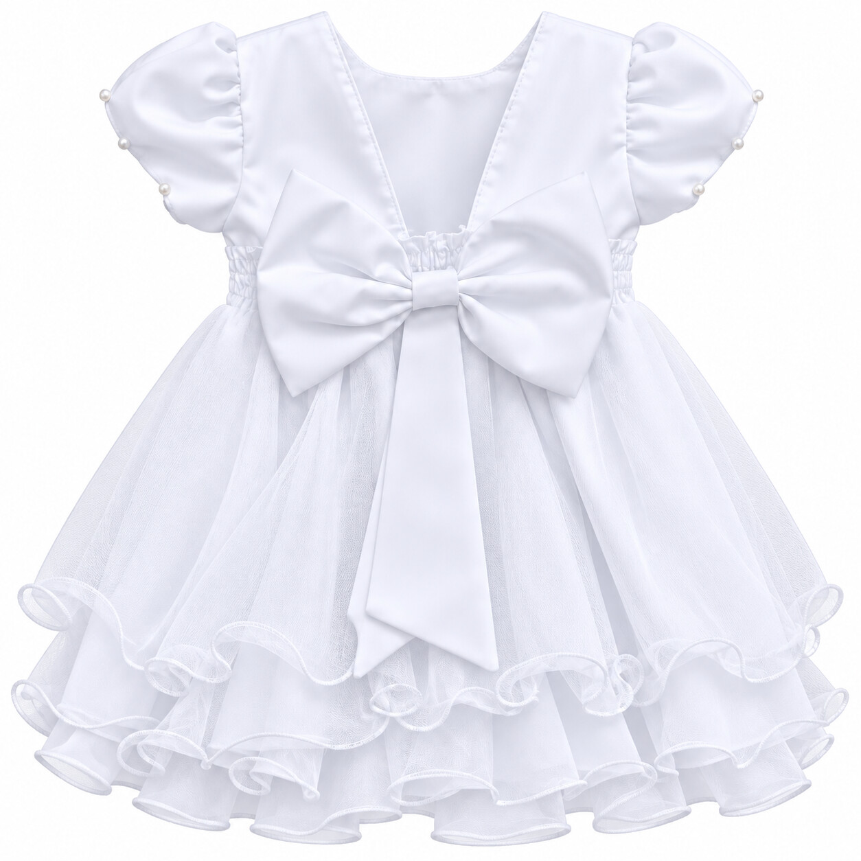 Vestido Bebê Nelu Pala Nervura Aplique Pérolas Saia Voil