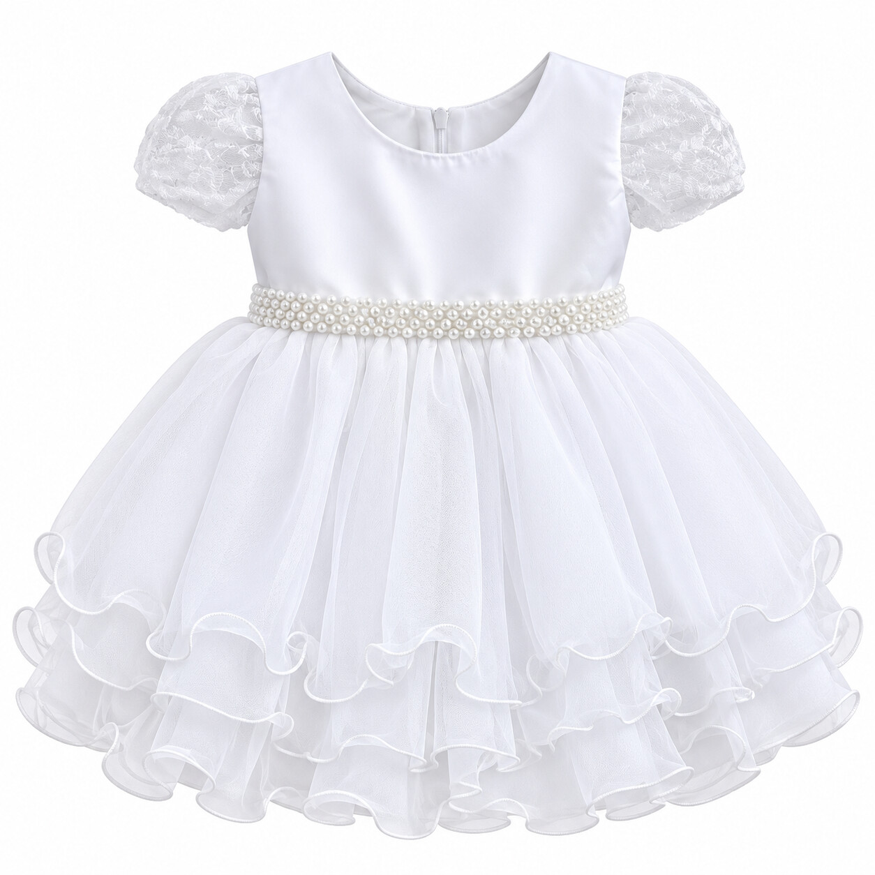 Vestido Bebê Nelu Pala Nervura Aplique Pérolas Saia Voil