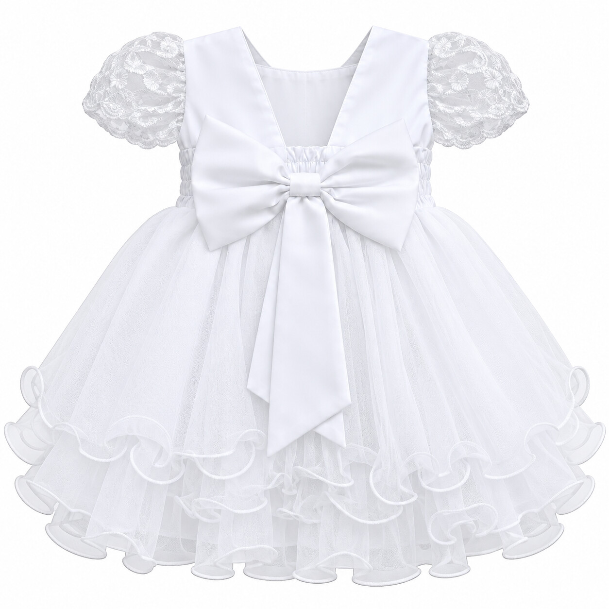 Vestido Bebê Nelu Pala Nervura Aplique Pérolas Saia Voil