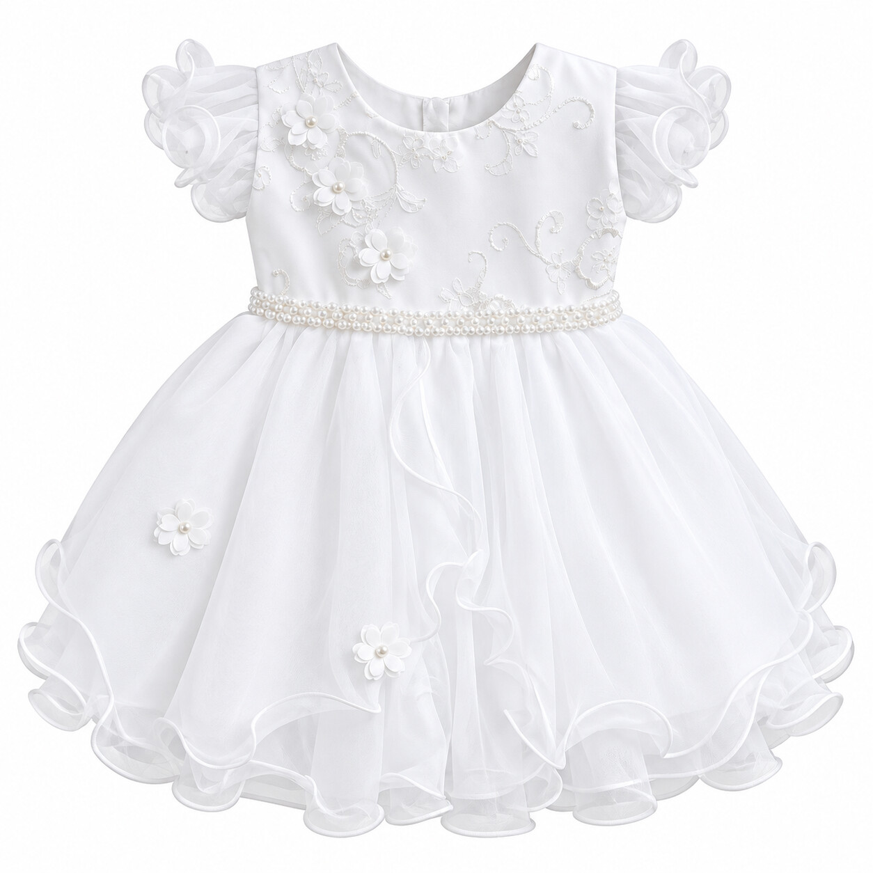 Vestido Bebê Nelu Cava Tule Bordado e Aplique Flor