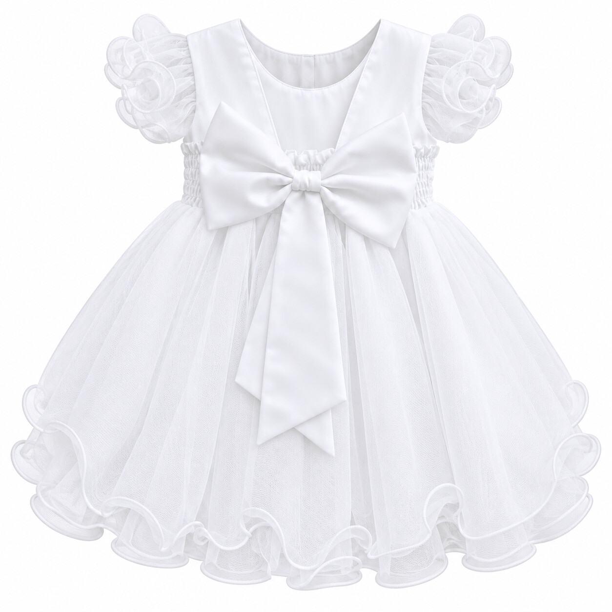 Vestido Bebê Nelu Cava Tule Bordado e Aplique Flor