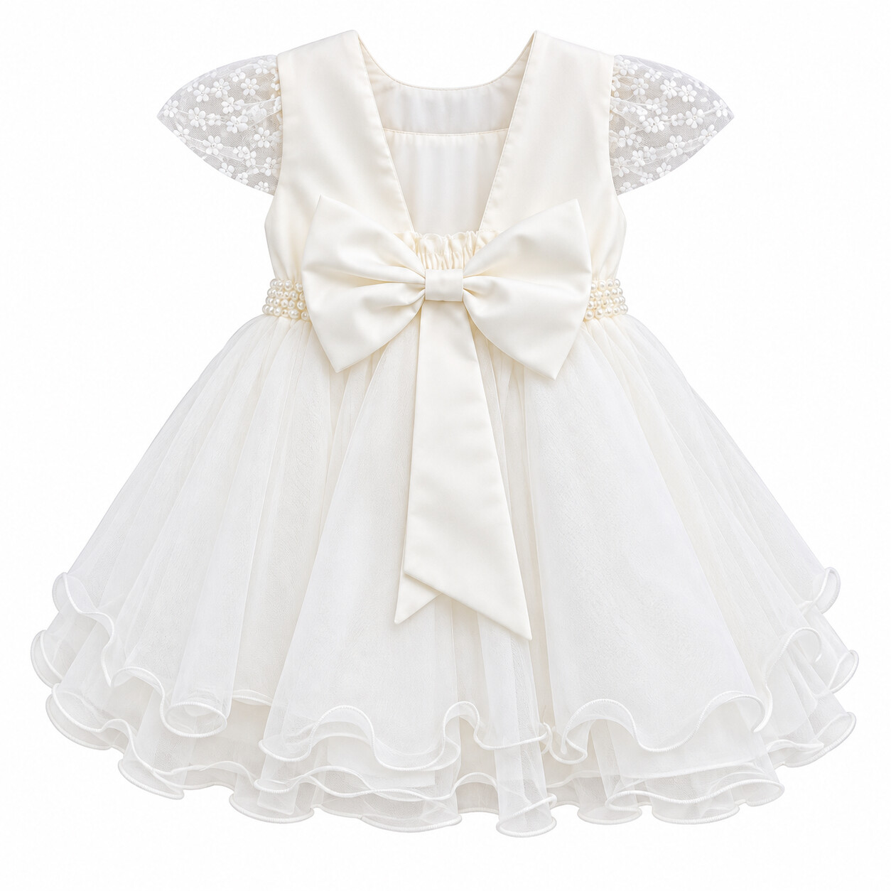 Vestido Infantil Nelu Pala Nervura Aplique Pérolas Saia Voil