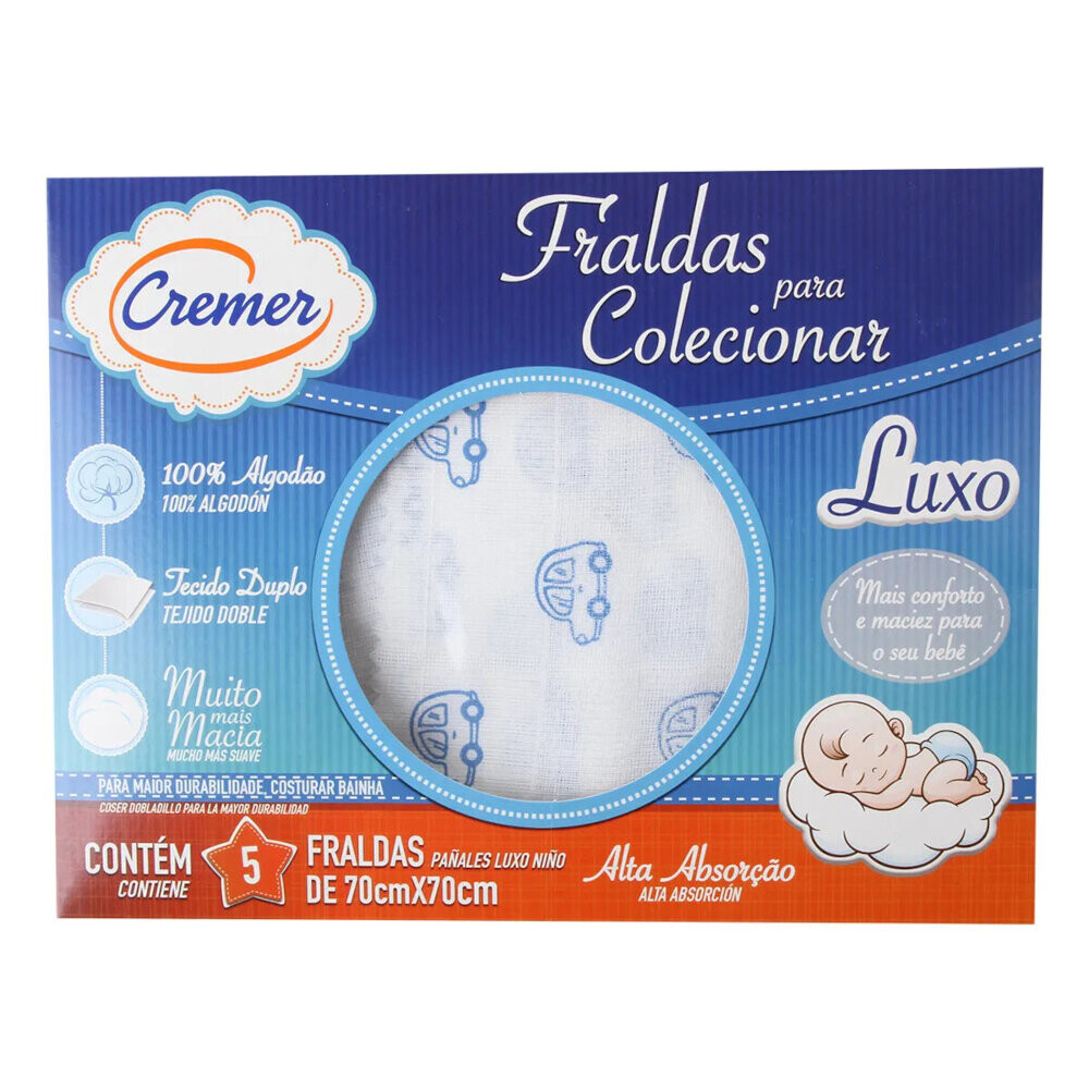 Fralda Luxo Cremer Para Colecionar Com 05 Unidades Menino