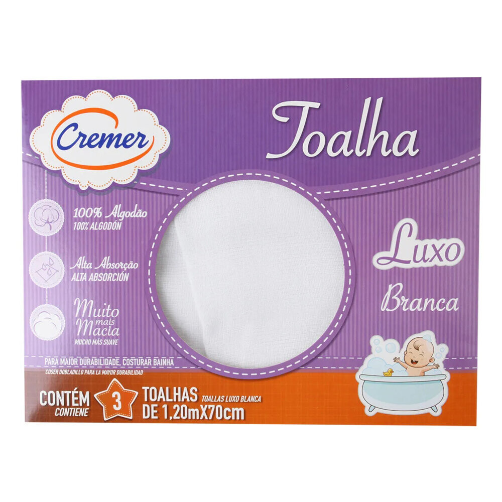 Kit Toalha Cremer Luxo Com 03 Unidades 120x70cm Branca Kit Toalha Cremer Luxo Com 03 Unidades 120x70cm Branca