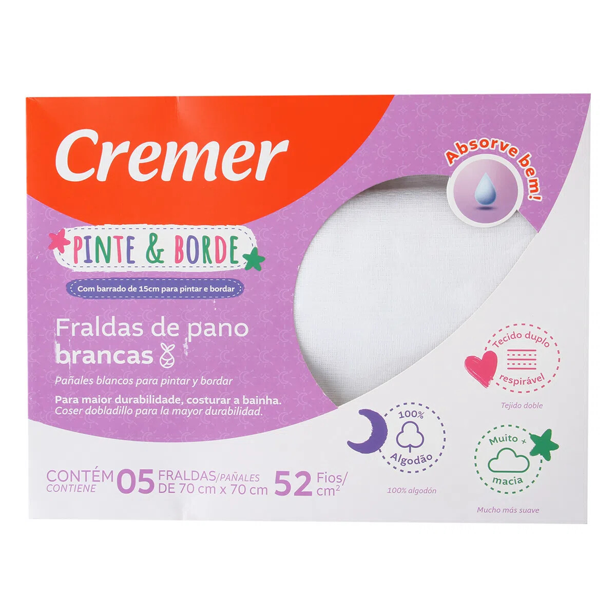 Kit Fralda Cremer Pinte E Borde Luxo Com 05 Unidades 70x70 Kit Fralda Cremer Pinte E Borde Luxo Com 05 Unidades 70x70