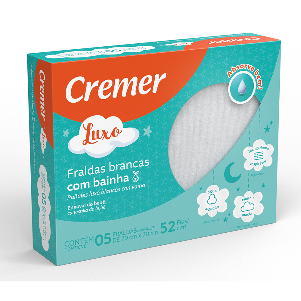 Fralda Luxo Cremer 05 Unidades Com Bainha E Tecido Duplo Fralda Luxo Cremer 05 Unidades Com Bainha E Tecido Duplo