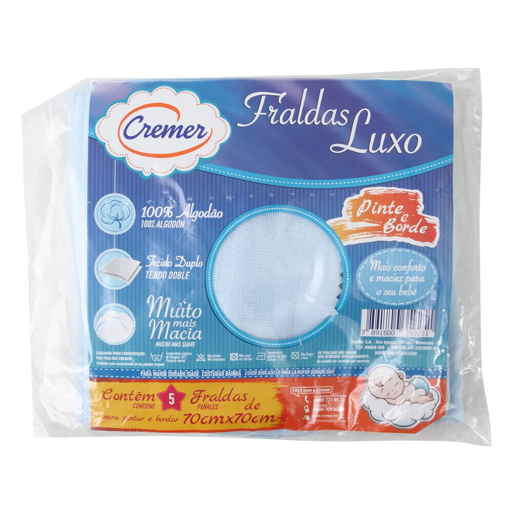 Fralda Luxo Cremer Pinte E Borde Com 05 Unidades Azul Fralda Luxo Cremer Pinte E Borde Com 05 Unidades Azul