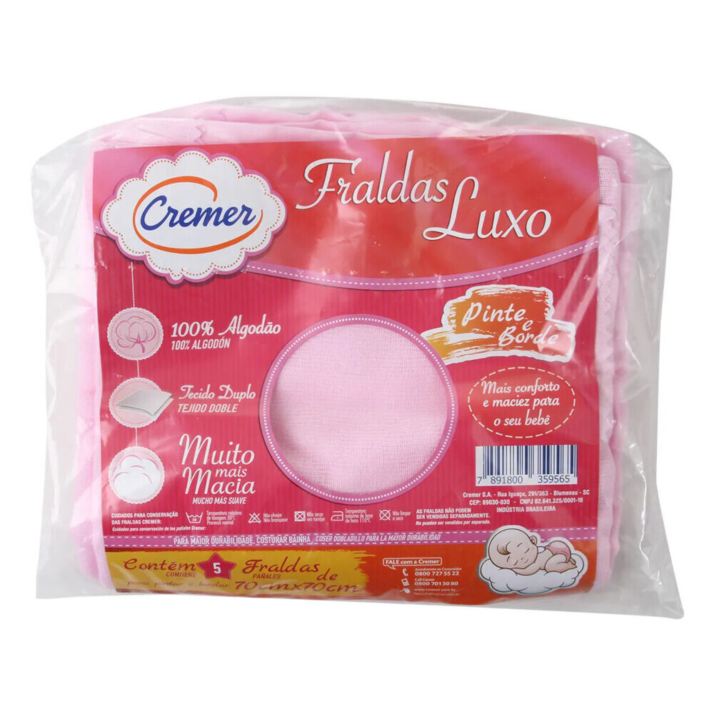 Kit Fralda Pinte e Borde Luxo Rosa - 05 Unidades Kit Fralda Pinte e Borde Luxo Rosa - 05 Unidades