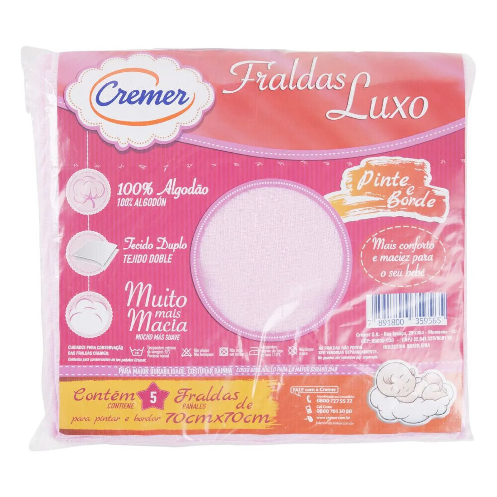 Kit Fralda Pinte e Borde Luxo Rosa - 05 Unidades Kit Fralda Pinte e Borde Luxo Rosa - 05 Unidades