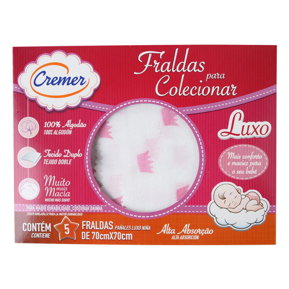 Fralda Luxo Cremer Para Colecionar Com 05 Unidades Menina
