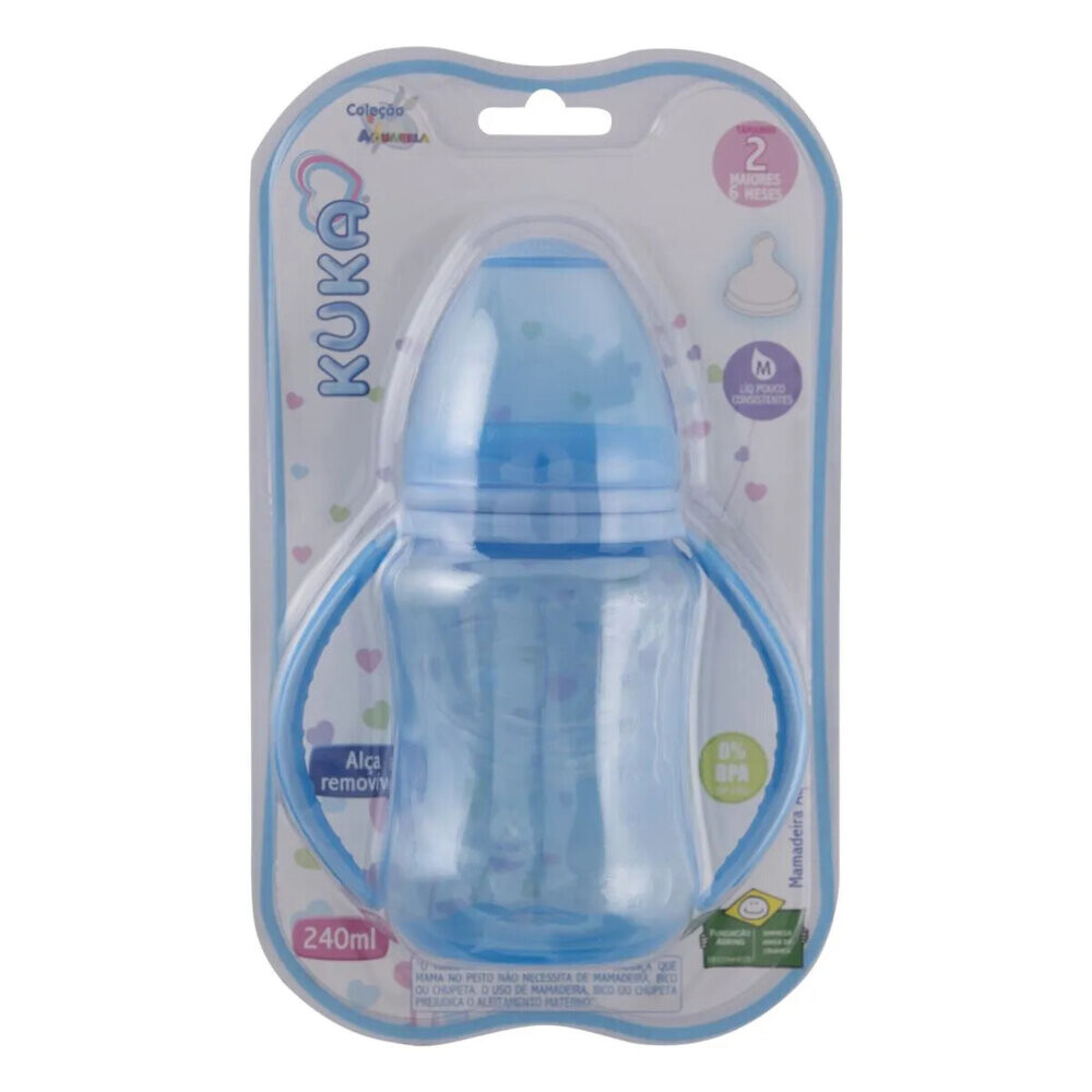 Mamadeira Aquarela Kuka Big Orto Nº2 Com Alça Azul 240ml