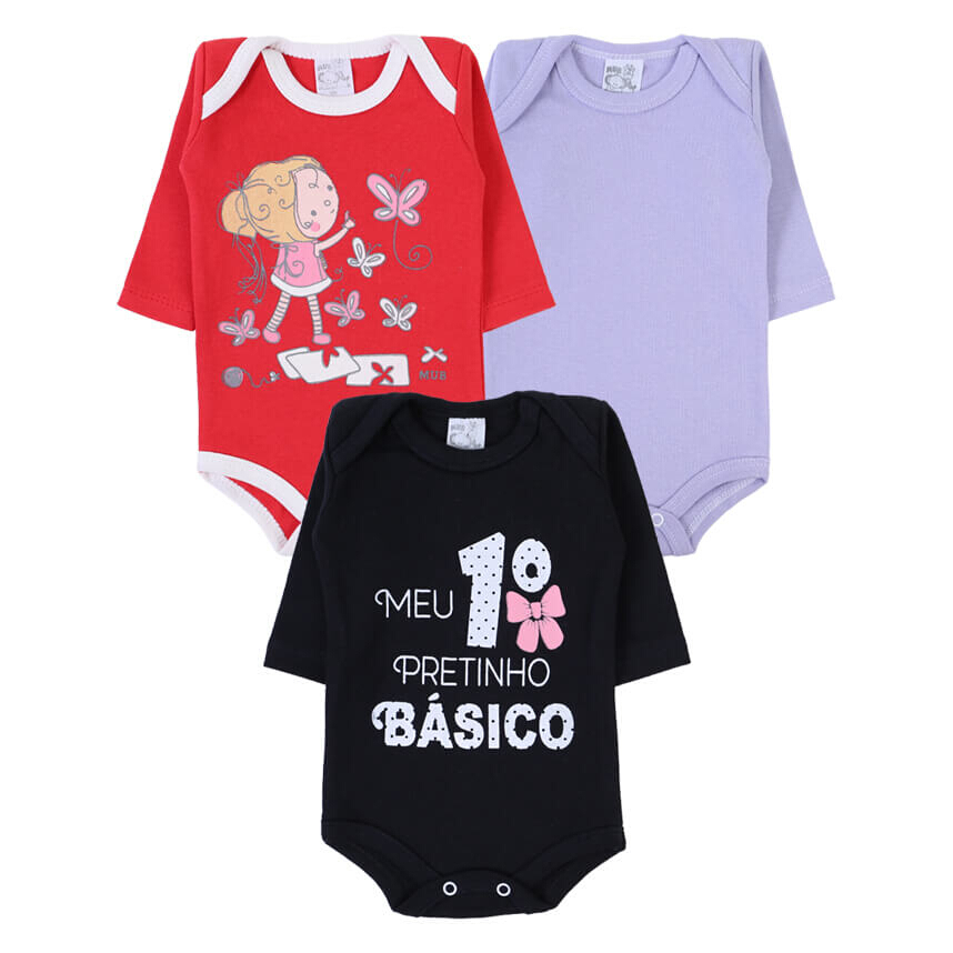Kit Body Bebê Mub Estampa Meu Pretinho Básico - 03 Peças
