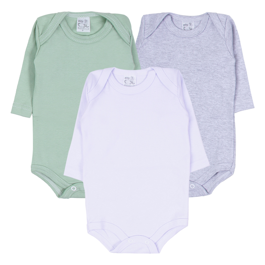 Body Manga Longa Mub Em Suedine Liso 03 Peças