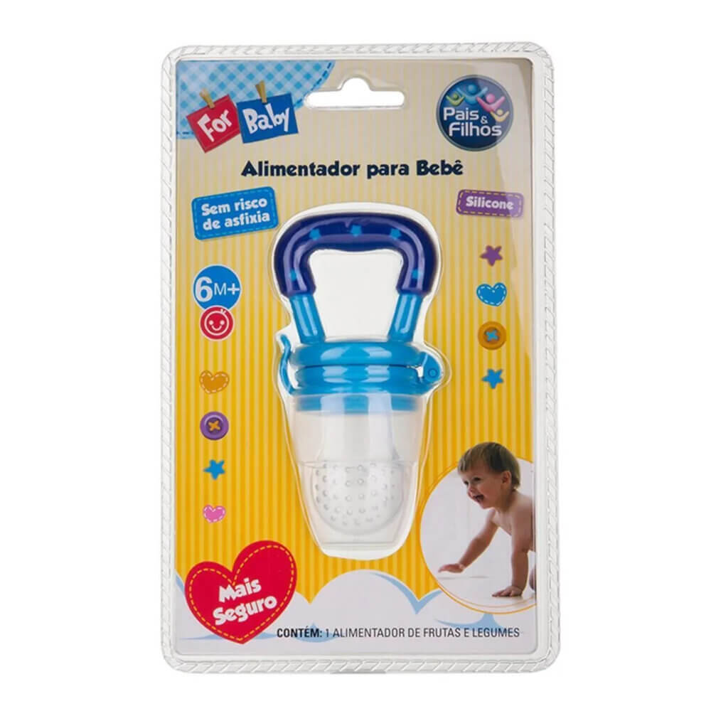 Alimentador Em Silicone Pais E Filhos Para Bebê Azul Alimentador Em Silicone Pais E Filhos Para Bebê Azul