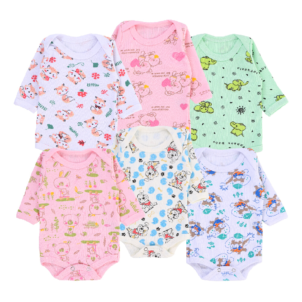 Kit Body Prematuro  Manga Longa  Canelado Com Estampa Sortida- 06 Peças