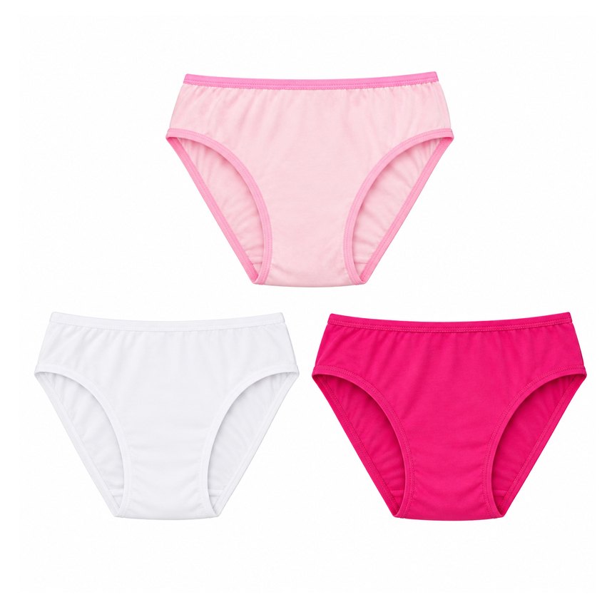 Kit Calcinha Graça Menina 03 Peças Lisas Com Cores Sortidas
