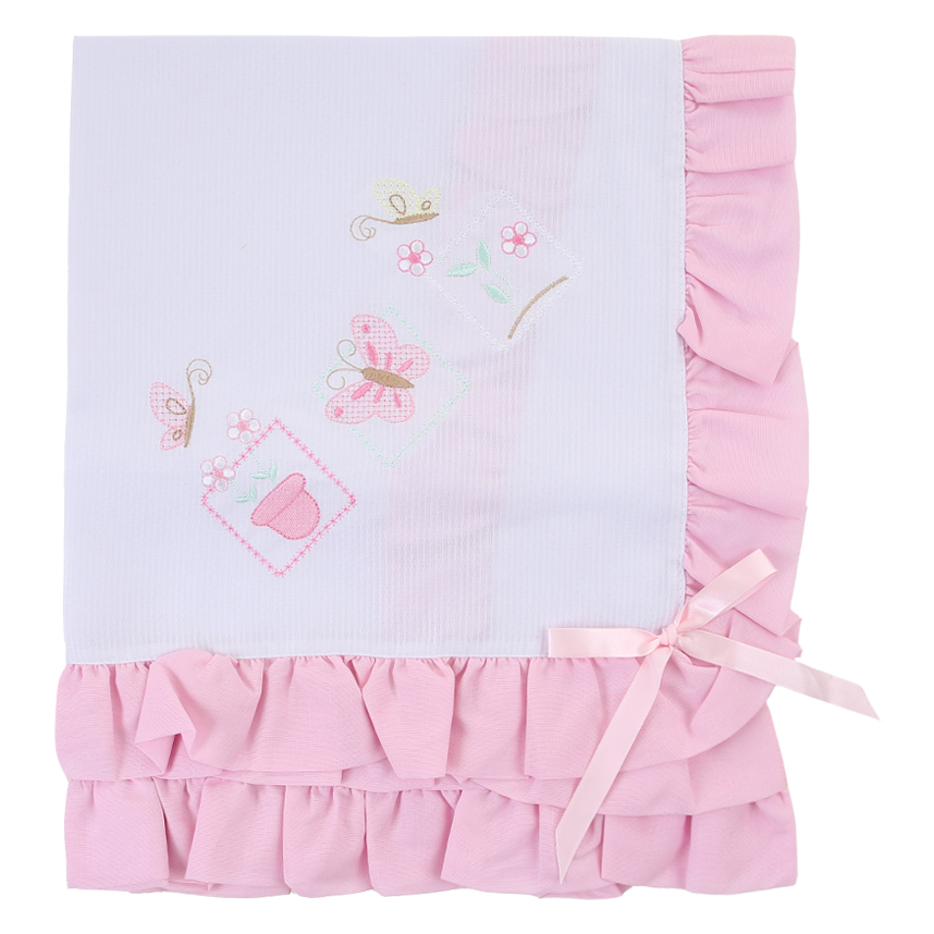 Manta Piquet Bordados Alexandra Com Babado Rebatido Manta Piquet Bordados Alexandra Com Babado Rebatido